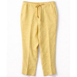 Talbots Linen Pants Pull On Drawstring Straight Leg Cropped Yellow Size 10